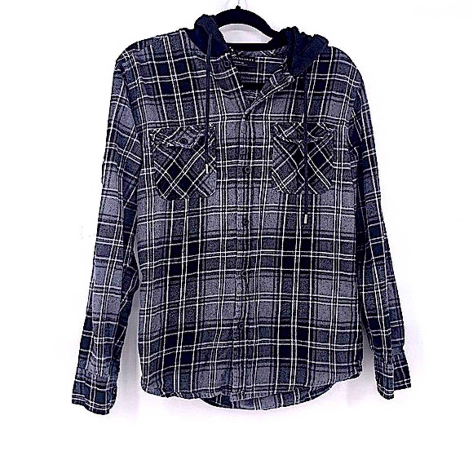 NOBO vintage plaid hoodie flannel jacket gray black size small men’s