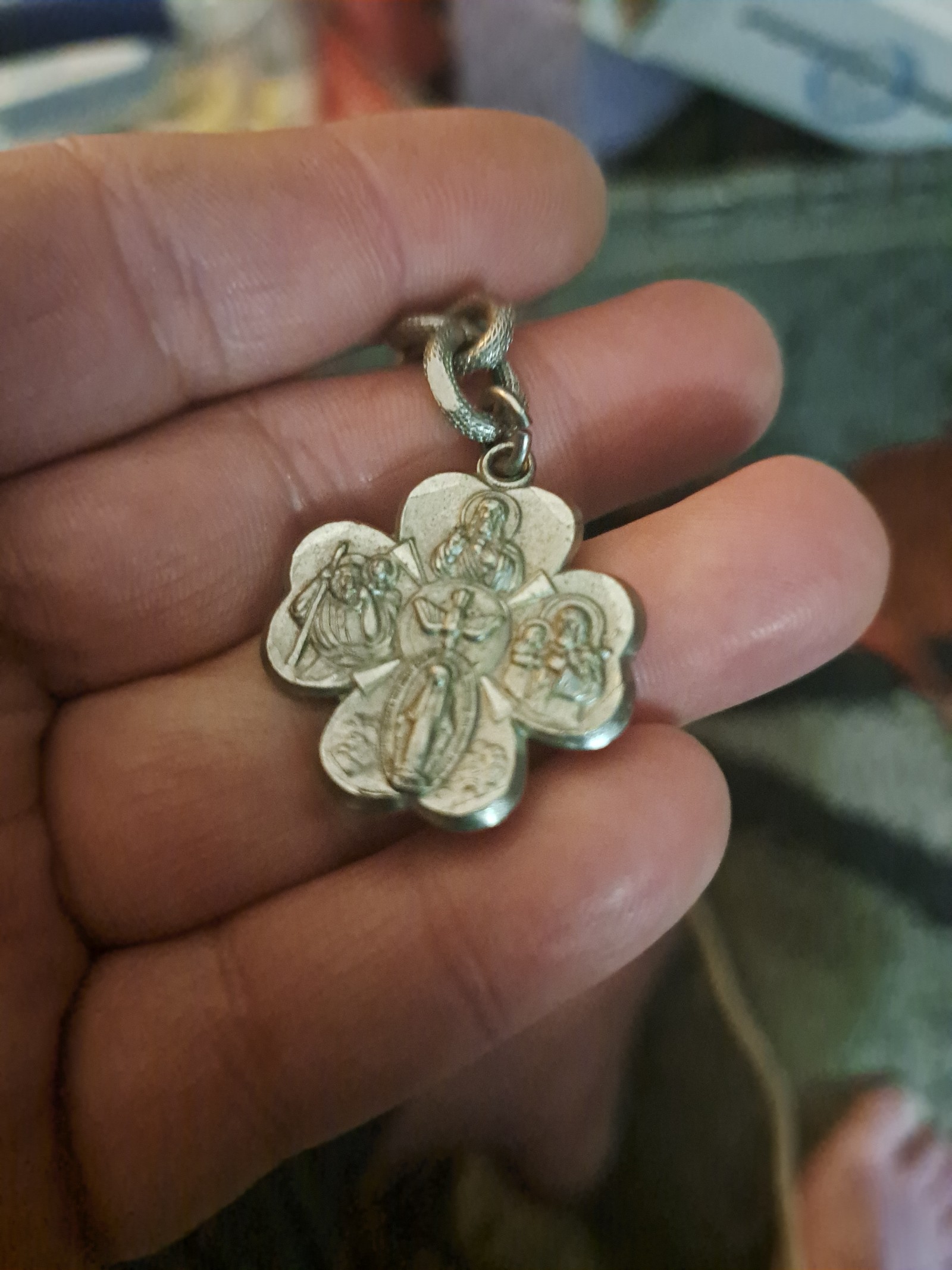 Large Sterling Silver 4-Way Medal Shamrock Pendant, Antique Replica