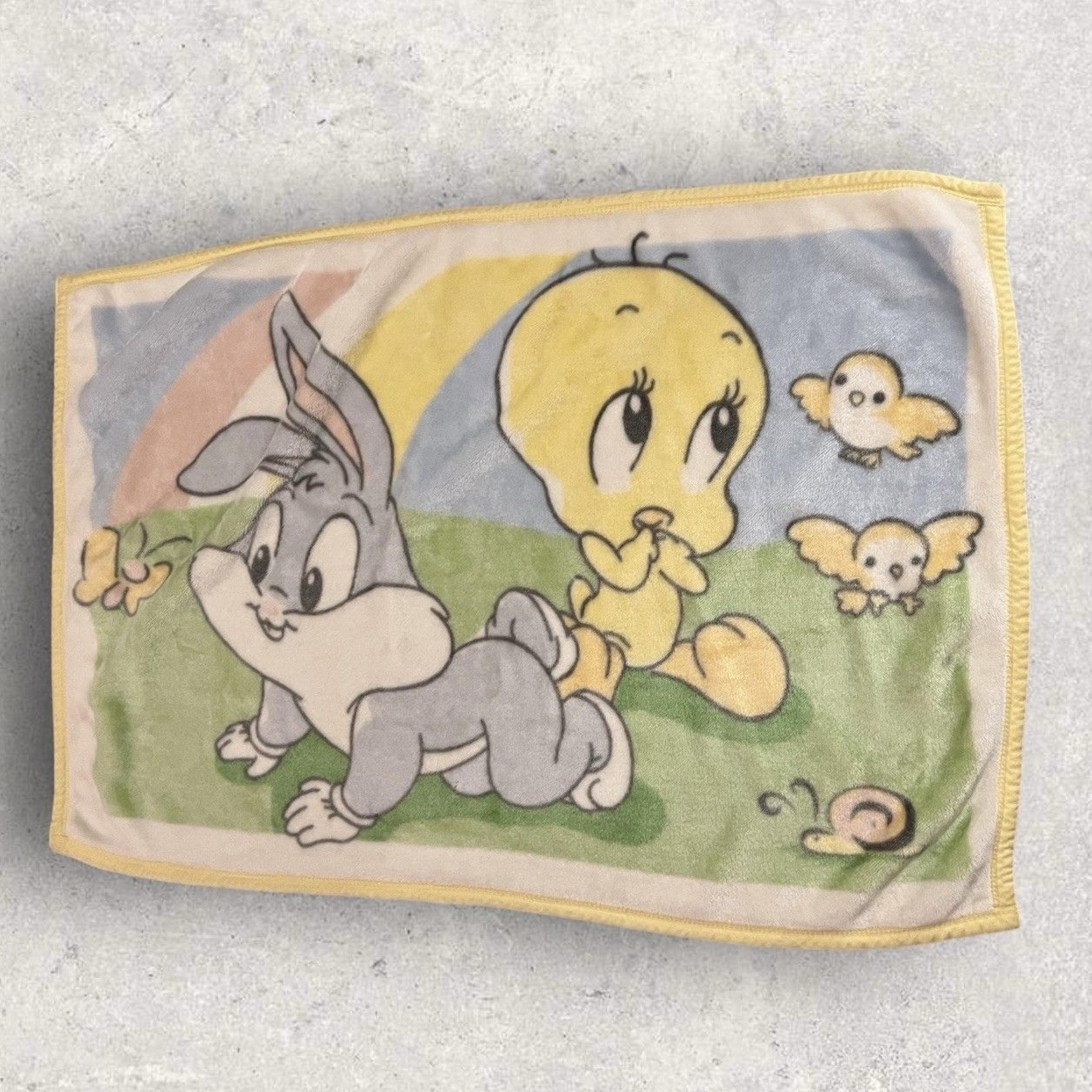Vintage Baby Looney Tunes Bugs Bunny Tweet Bird Fleece Nursery Blanket 30”x44”