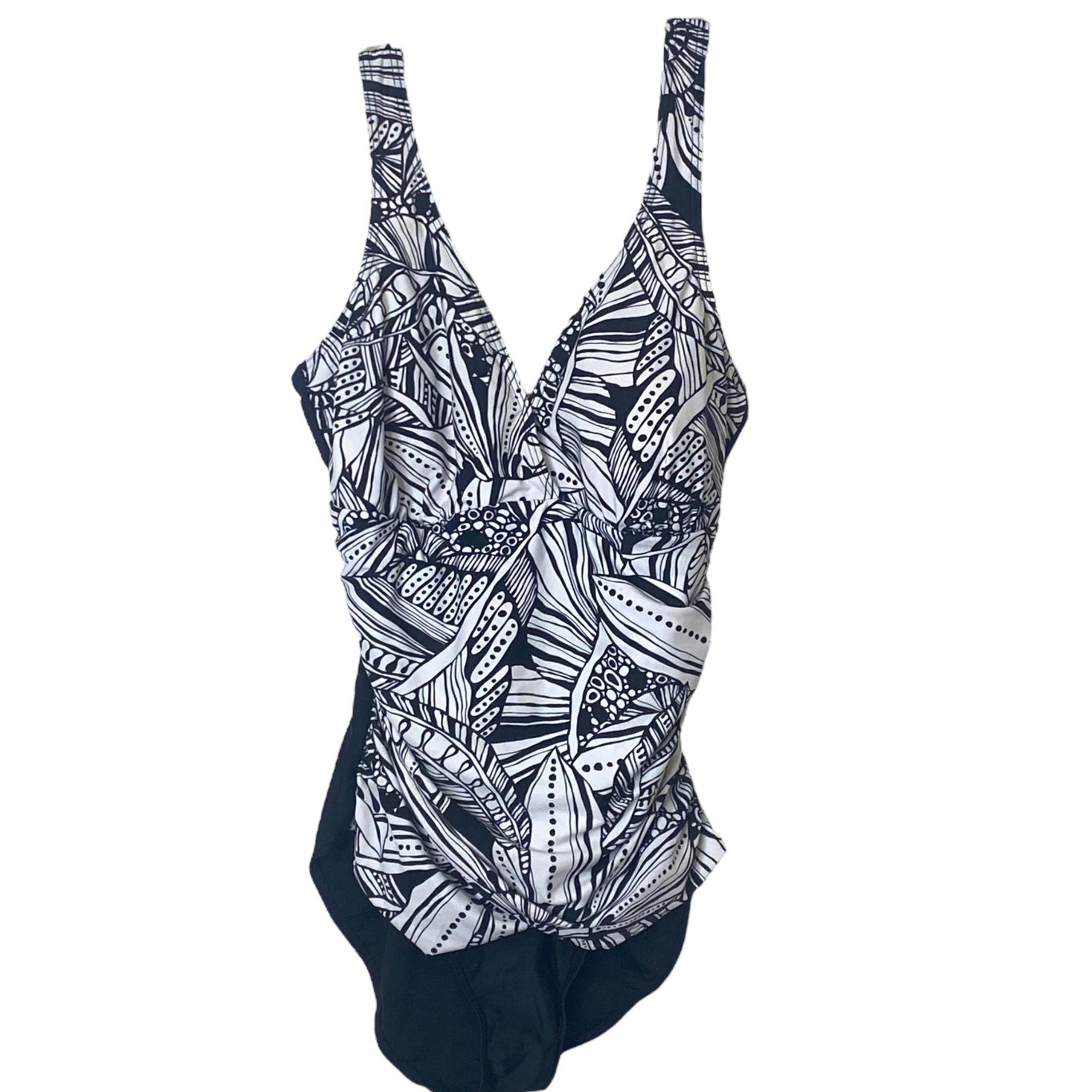 Christina Size 16 Black White One Piece Swimsuit with Tummy Control
