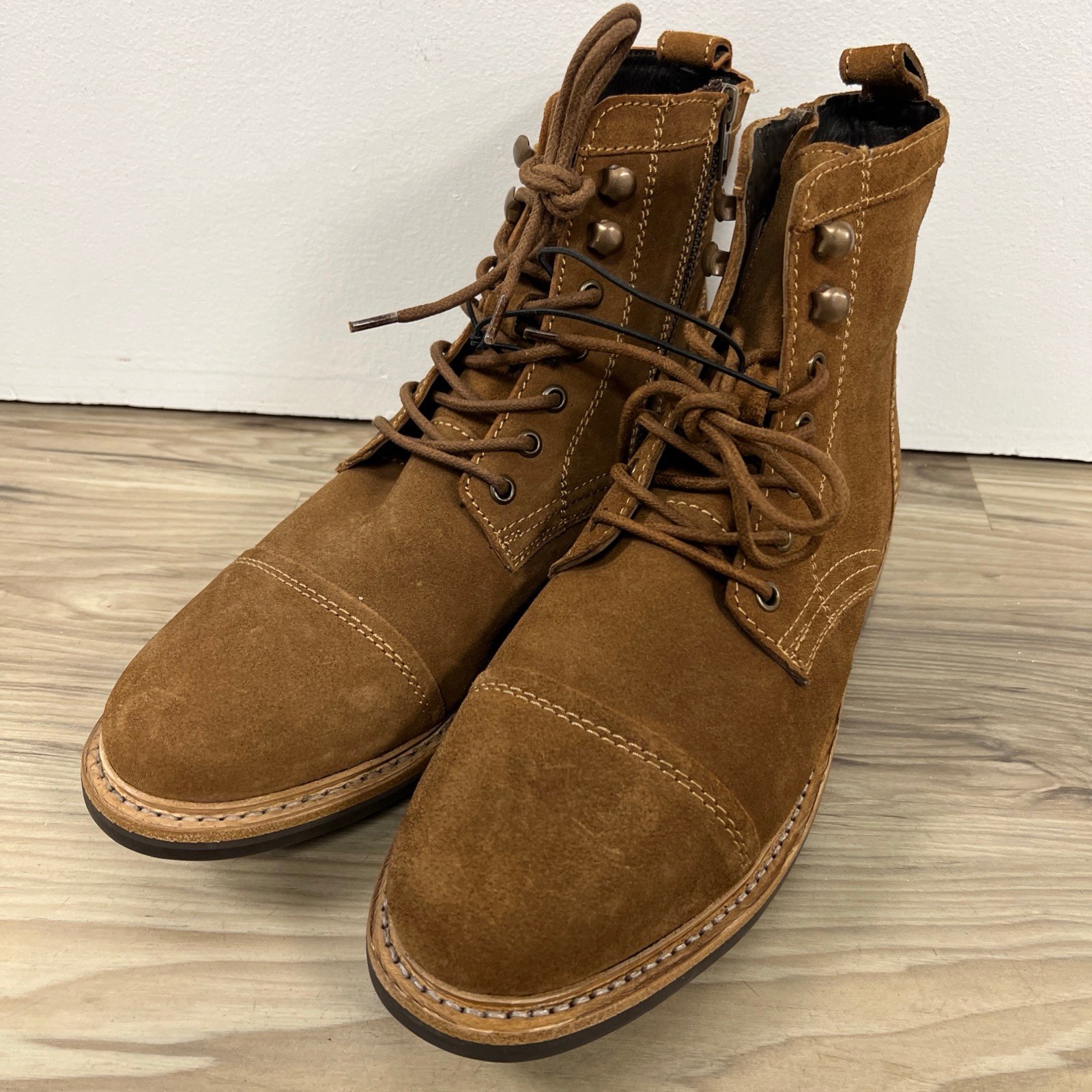 Frye Russell Tan Leather Suede Cap Boots FR41606 Lace Zip Up Mens Size 7.5 NWOB