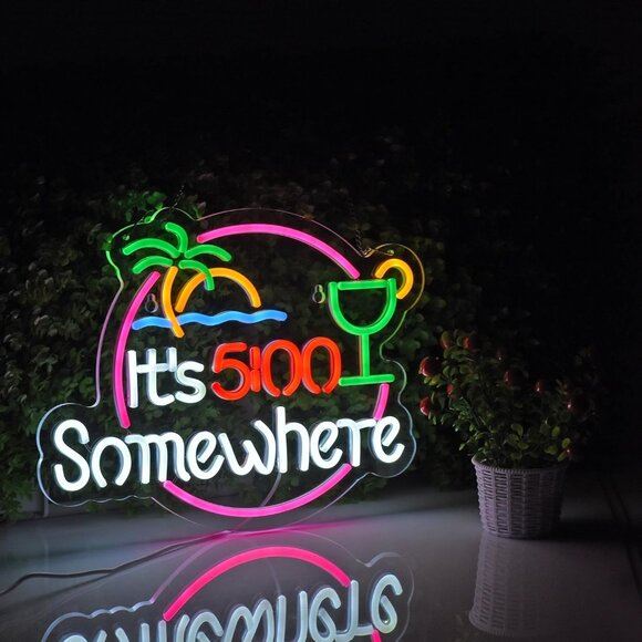 New It's 5:00 O'clock Somewhere Neon Sign, Dimmable LED for Bar & Man Cave Decor