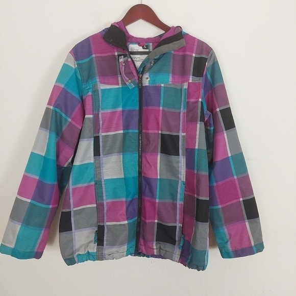 Empyre Technical Outerwear Fushia Plaid Jacket Coat Waterrproof, Hooded, Zip L.
