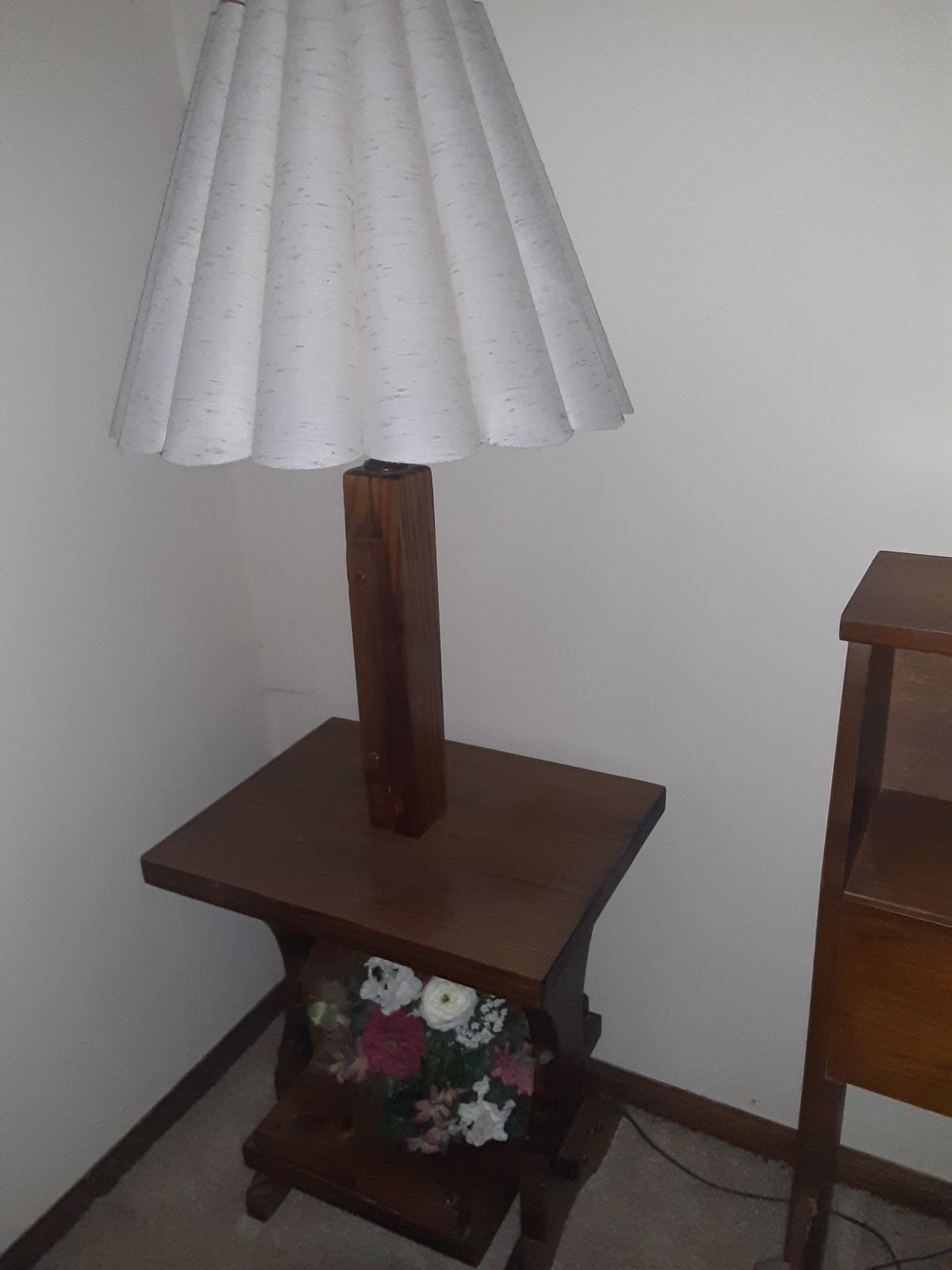 Vintage Pedastle Stand Table with Built-in Lamp