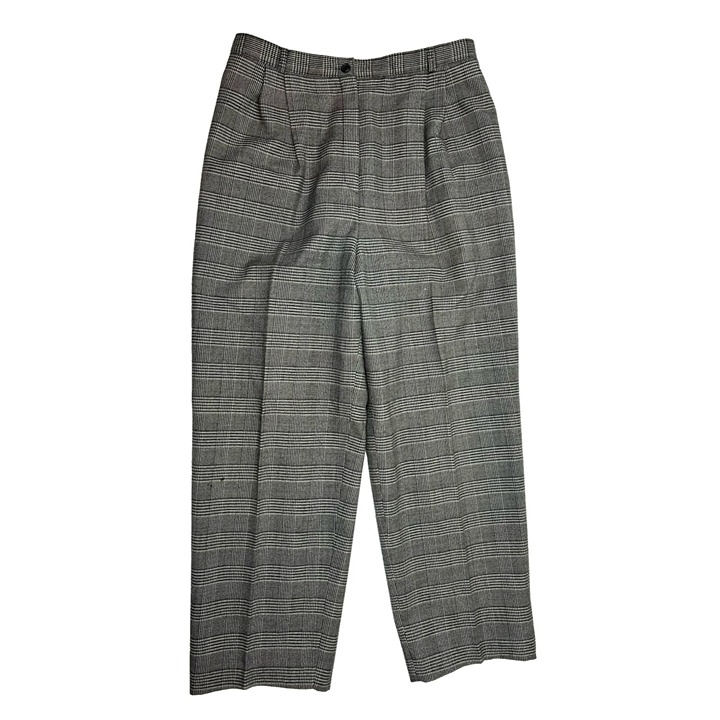 VTG 90s Womens 14 Wool Houndstooth Plaid Pleated Trousers Dress Pants Rockabilly