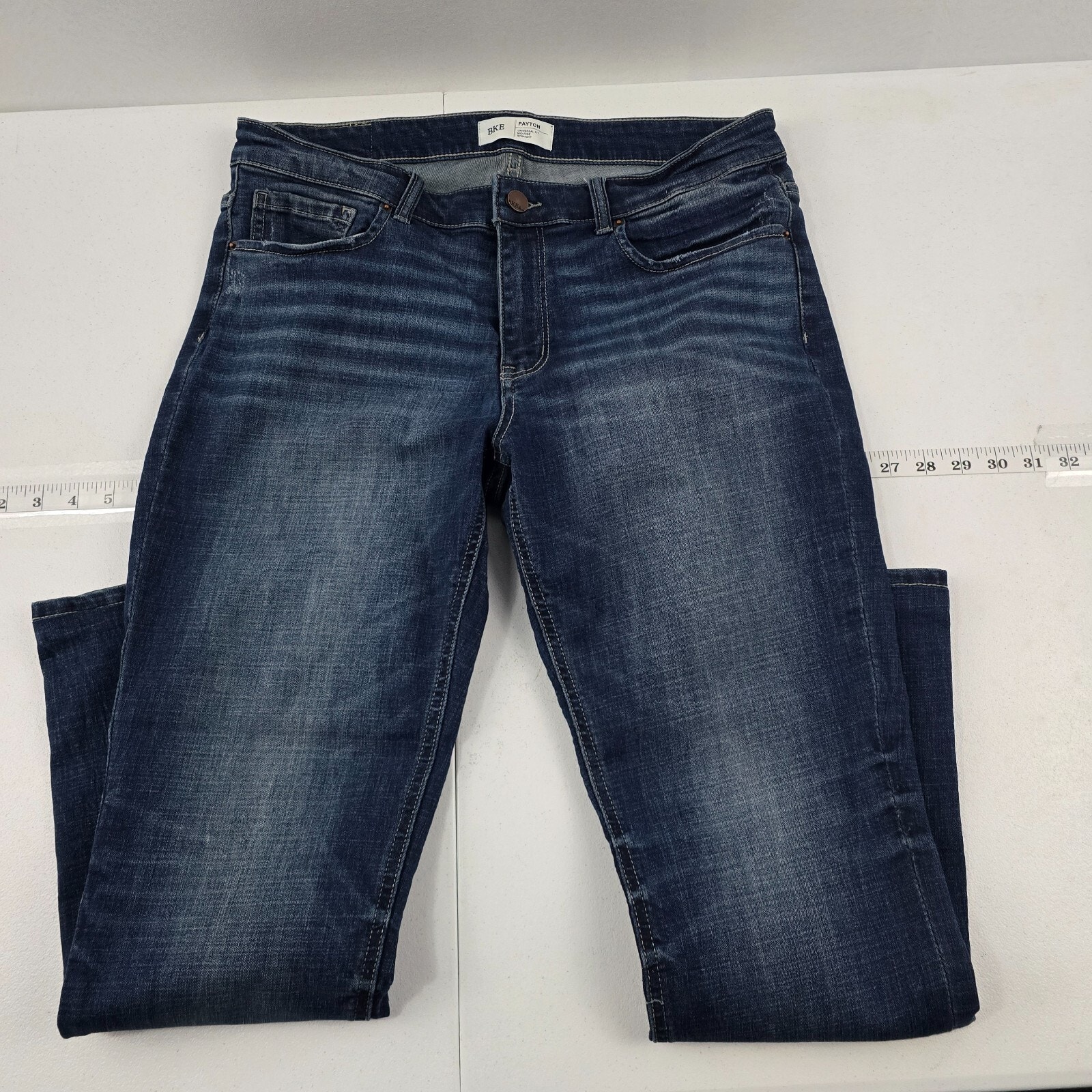 BKE Payton universal fit mid-rise straight jeans blue 31x31.5 denim womens 5135