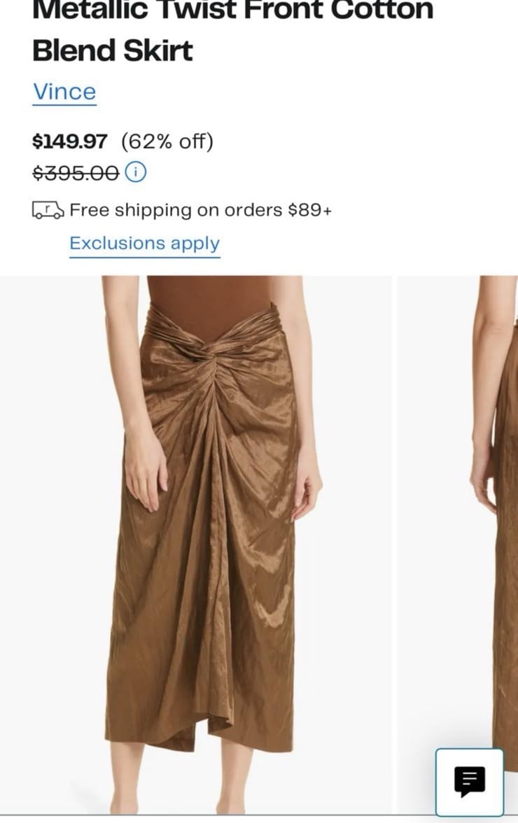 Vince Metallic Twist Front Cotton Blend Skirt