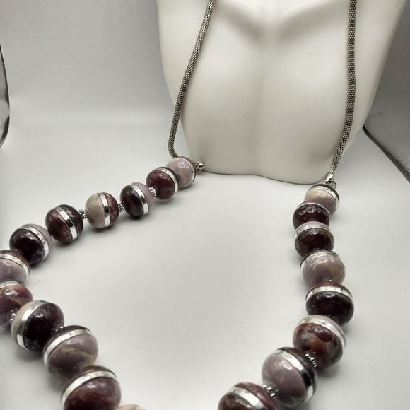 Tumble beaded round ball mesh silver toned‎ long length necklace