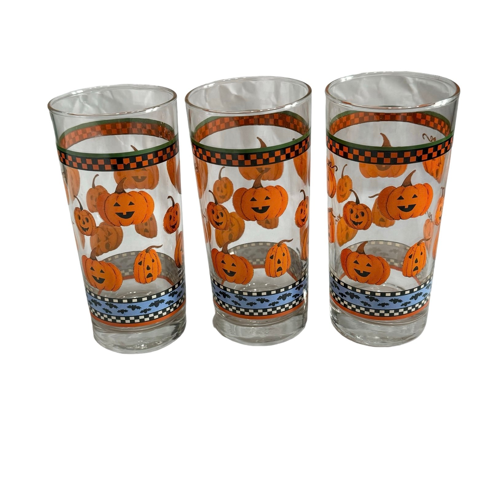 Debbie Mumm Halloween Water Highball Glasses Pumpkin Bat Jack O Lantern Vintage