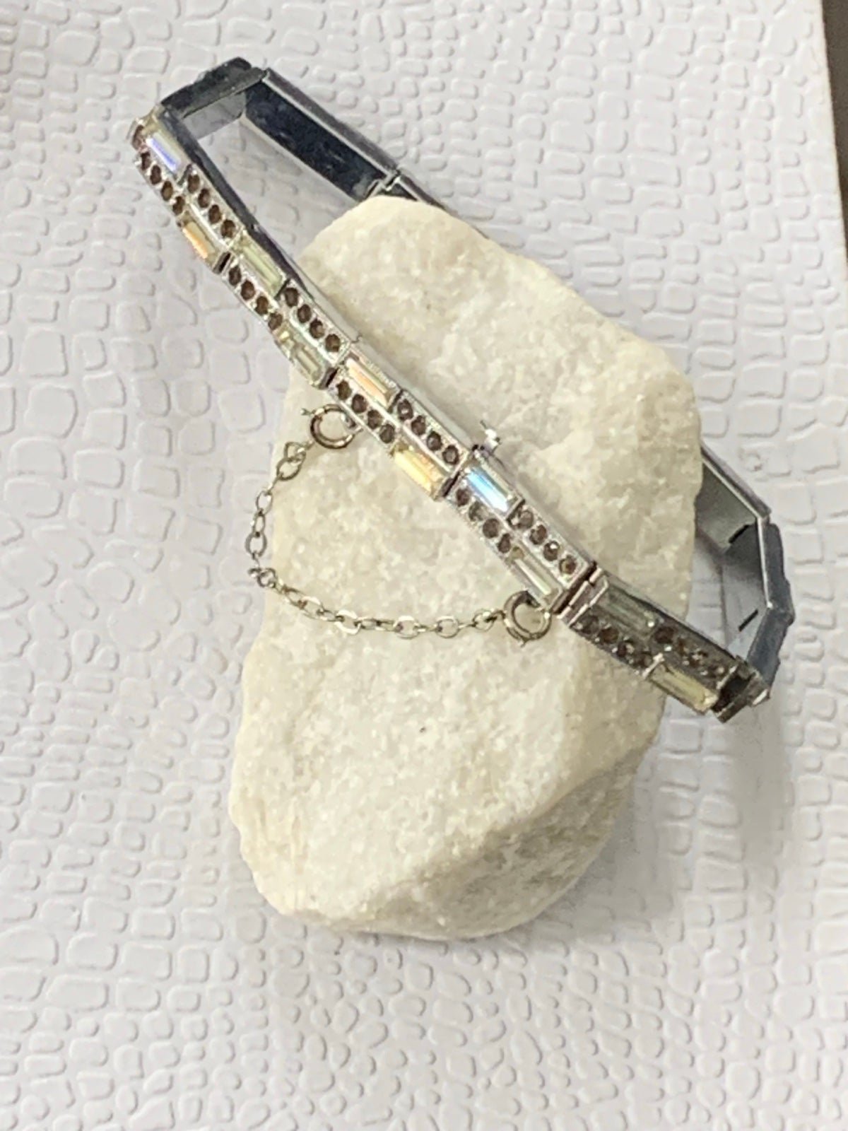 Fabulous Signed PARISIENNE Art Deco Clear Baguette Rhinestone Crystal Bracelet