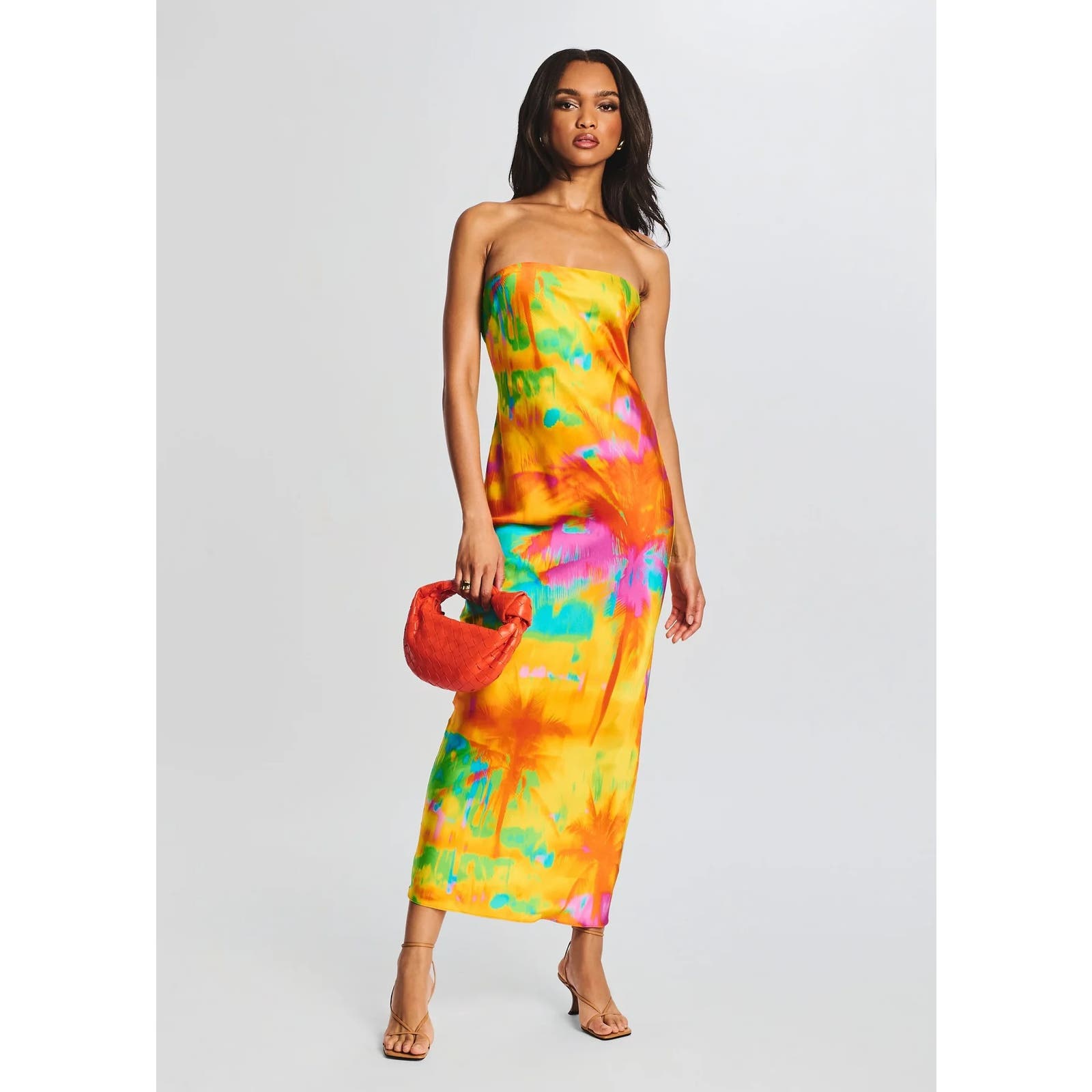 Ser.O.Ya NWT Revolve Multi Abstract Palm Cerith Silk Strapless Midi Dress SZ XL