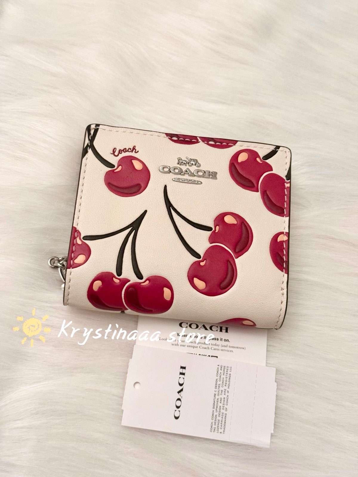Coach Snap Wallet In Signature Canvas With Cherry Print New