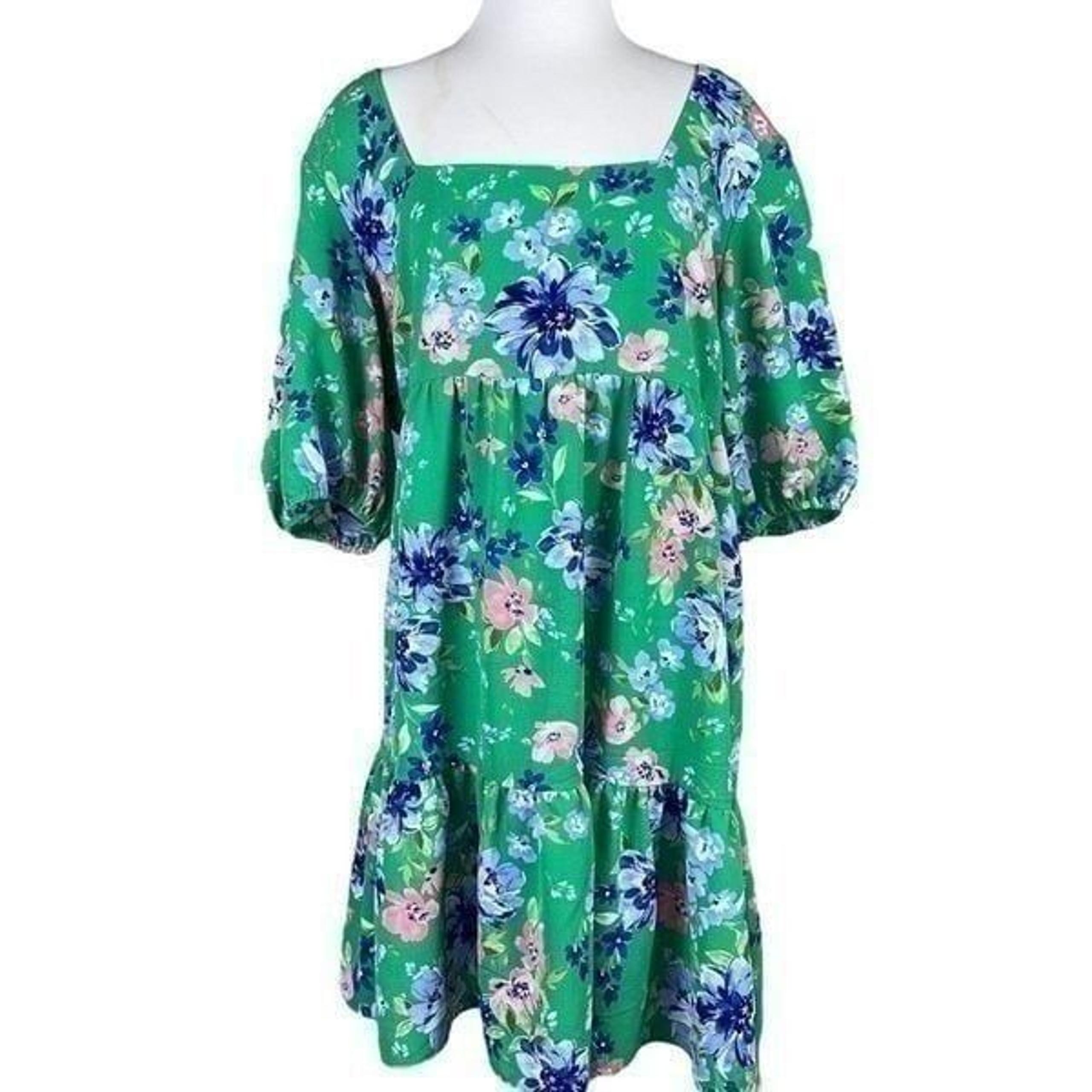 BCBG Paris Green Floral Tie Back Babydoll Dress in XXL