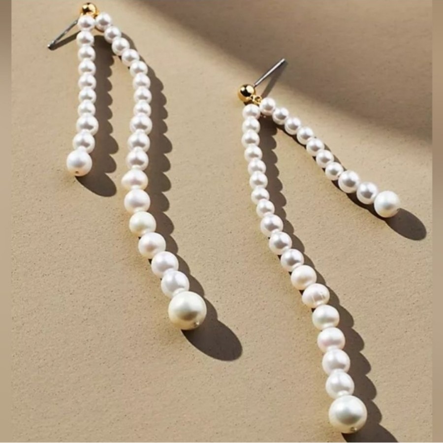 Anthropologie Asymmetrical Pearl Drop Earrings