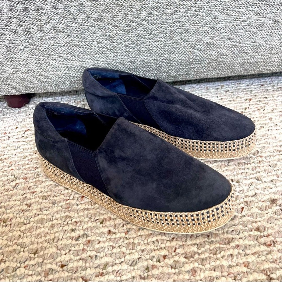 Vince Wilden Coastal Navy Blue Suede Espadrille Platform Slip On Shoes