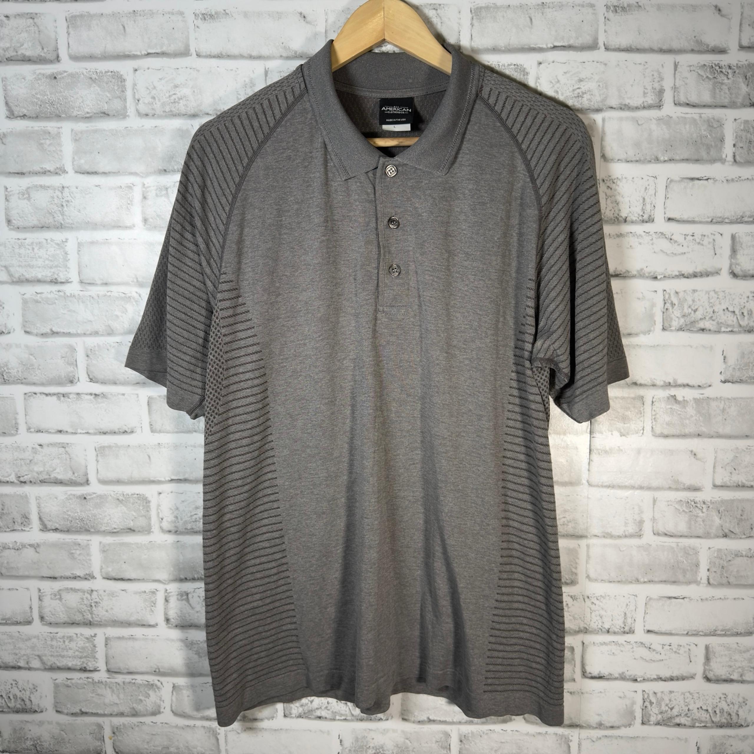 All American Clothing Co Gray Athletic Polo Shirt Mens Size L USA