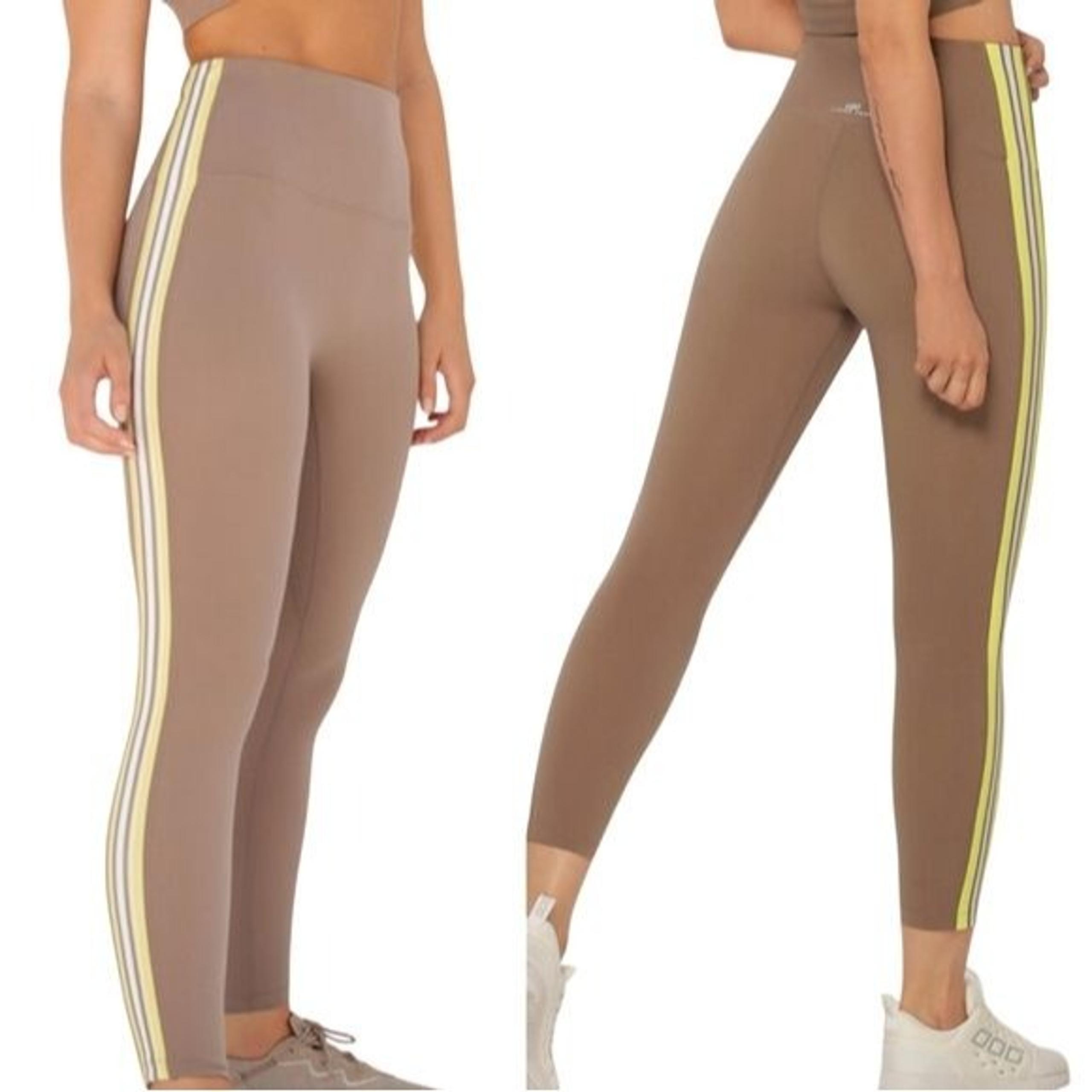 High Waisted Tight Womens Size Small Green Striped Side Activewear - Lorna Jane