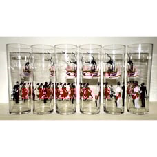 Libbey Glass set of 6 Showboat Tom Collins glasses red, black, and white, Vint