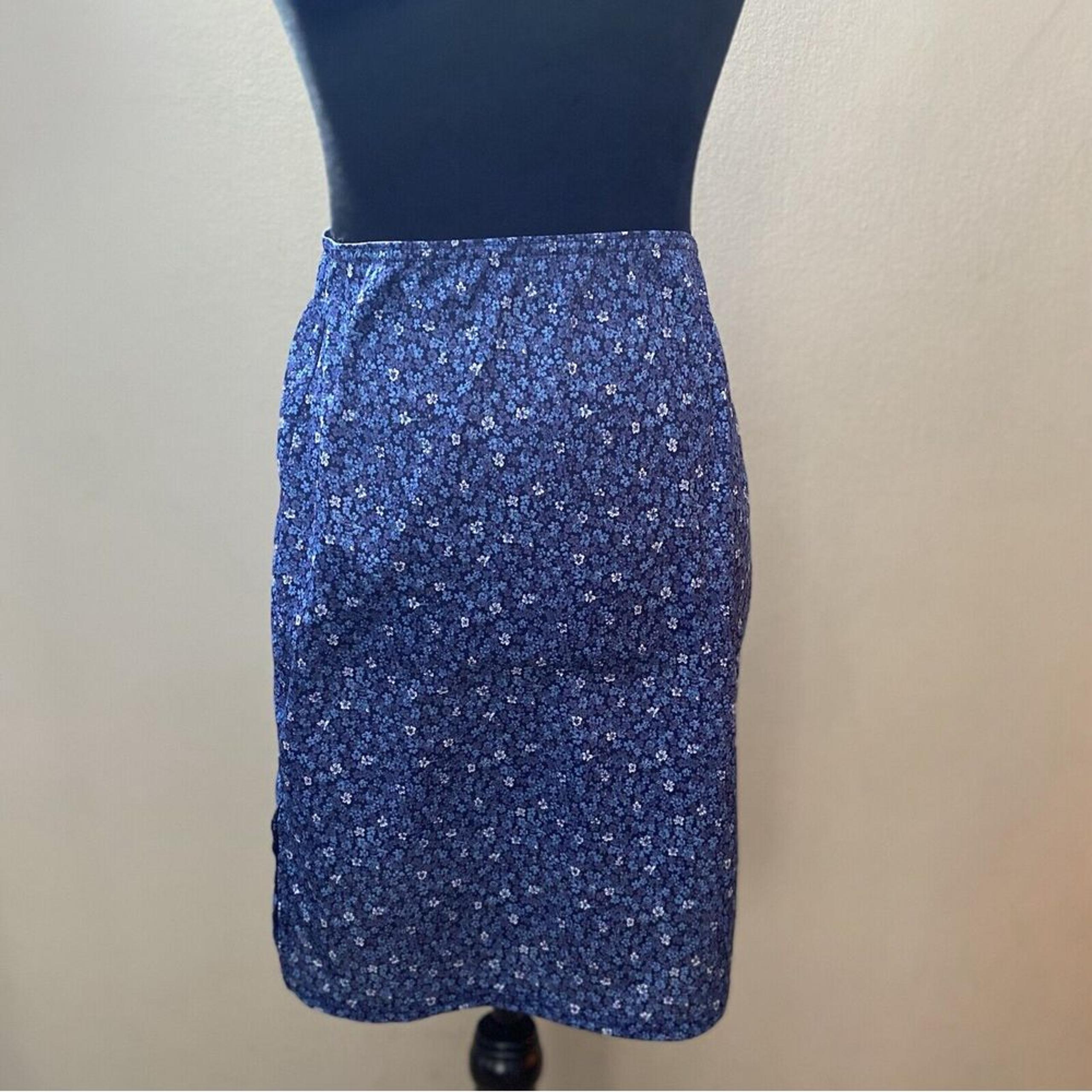 Vintage Y2K EXACT CHANGE  Blue Floral Skirt 2000s Silky Straight Small Elastic