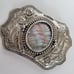 Vintage Mother of Pearl Southwestern Silver Plated Metal Belt Buckle