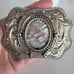 Vintage Mother of Pearl Southwestern Silver Plated Metal Belt Buckle