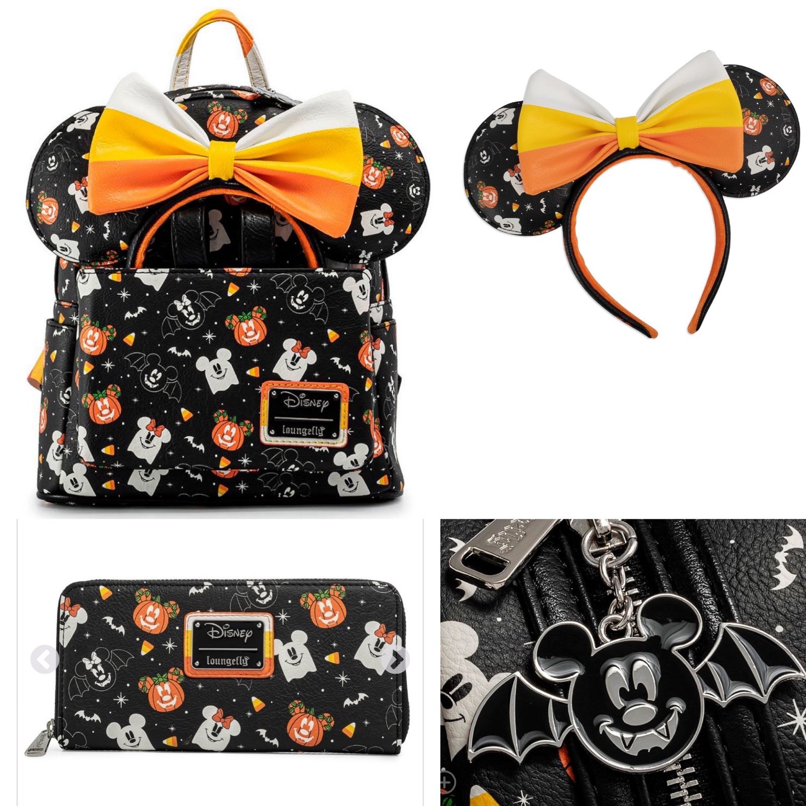 NWT Loungefly Mickey & Minnie Spooky Mice Mini Backpack Ears Headband Wallet 3pc