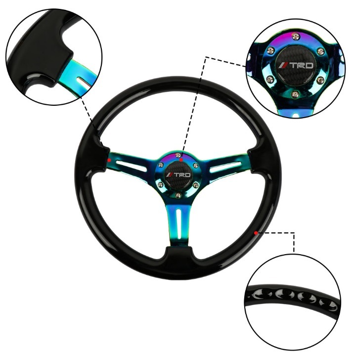 NEW 350mm 14 Universal TRD ABS Racing Steering Wheel Black With Neo Spoke