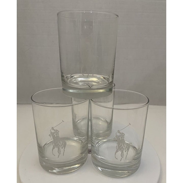 4 Ralph Lauren Polo Player Old Fashioned Low Ball Rocks 14oz Glasses - EUC