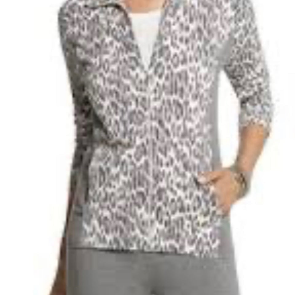 Chico’s Zenergy cotton cashmere animal print sweater jacket