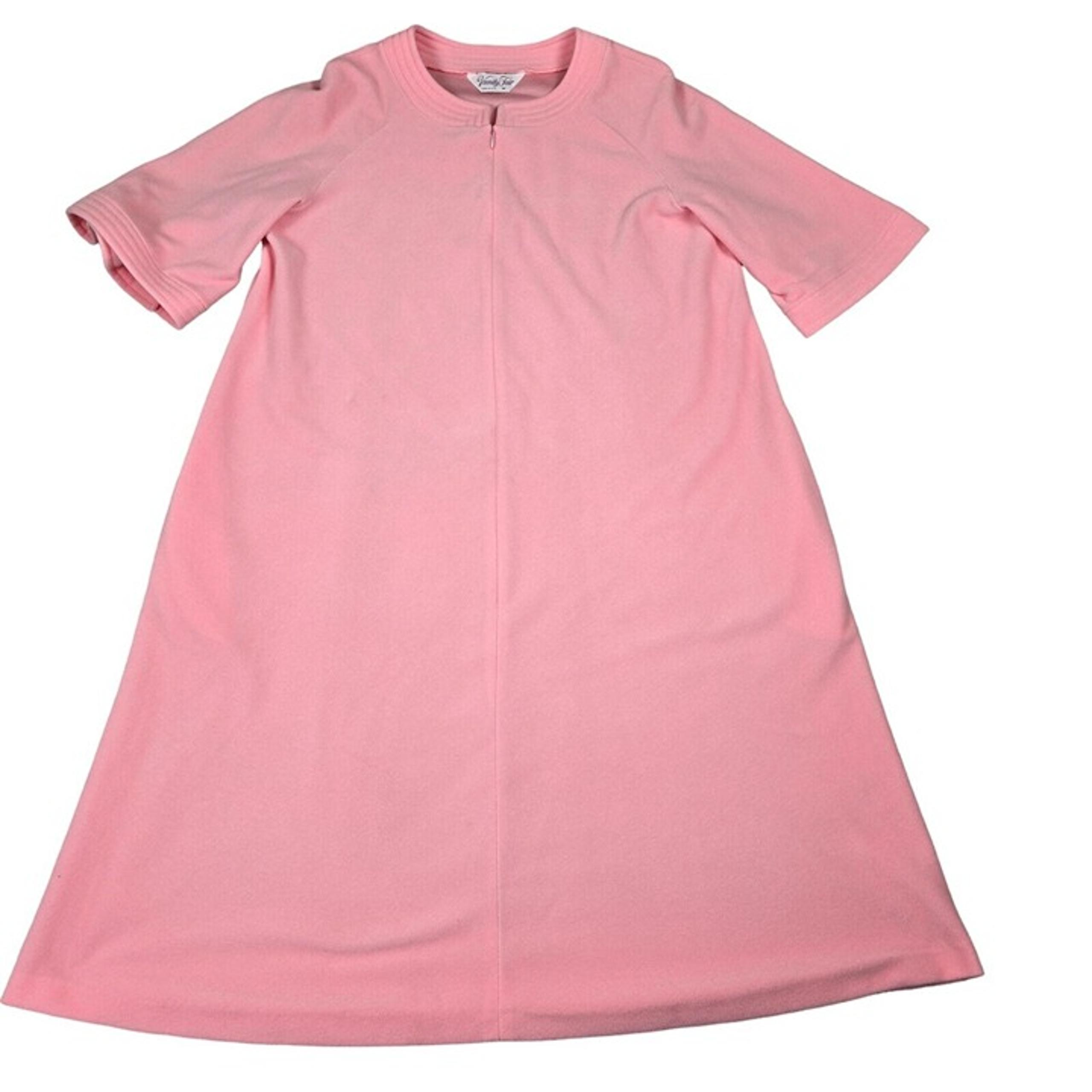 Vanity Fair House Coat Pink Womens Medium Vintage Half Zip Short Sleeve Pockets