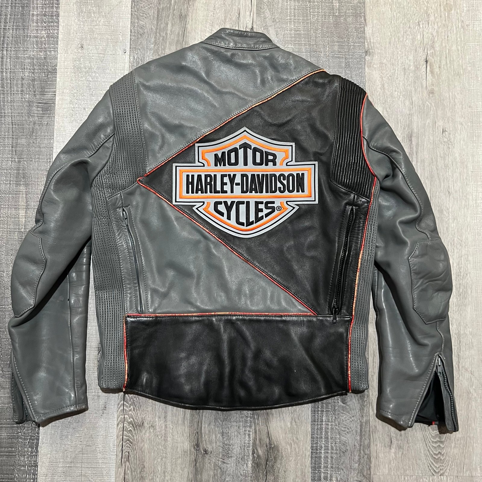 VTG Hein Gericke Harley Davidson RARE Black/Grey Leather Motorcycle Jacket 44