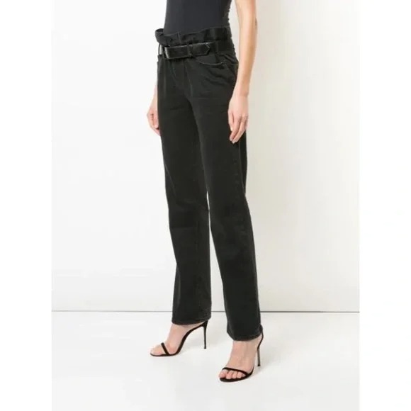 RtA Dexter Belted Straight Leg Boyfriend Jeans in Black NWOT Size XS Retail 355