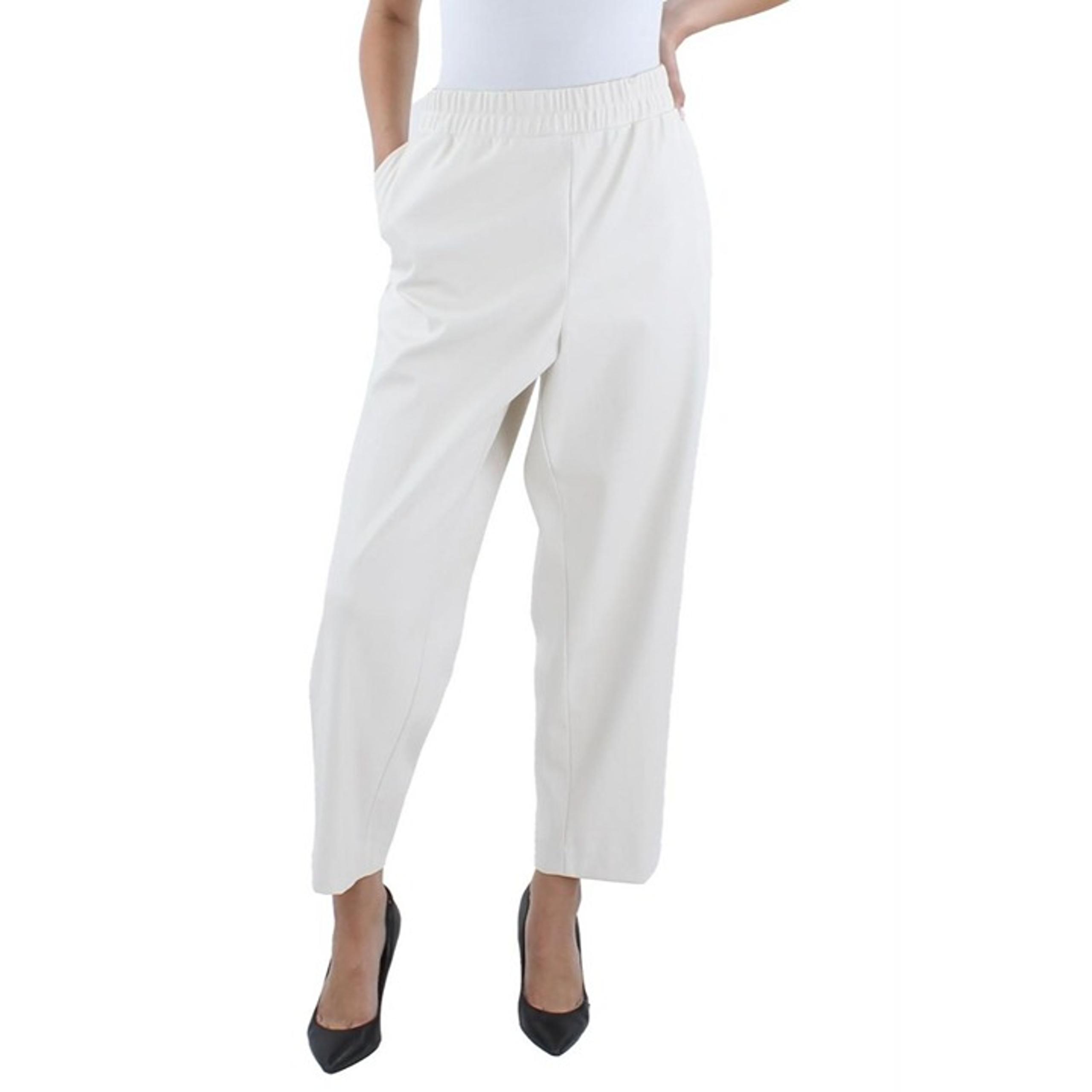 Anne Klein White Faux Leather Women's Cropped Pants Size XL