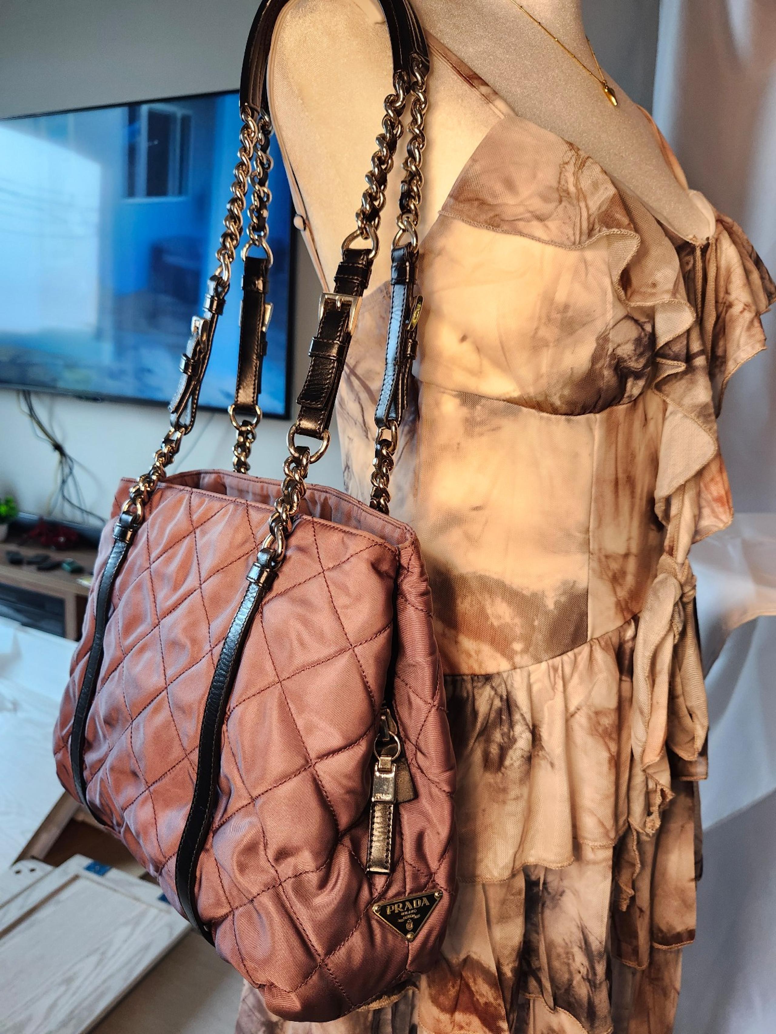 Prada Quilted Nylon Chain Shoulder Bag Mauve & Black