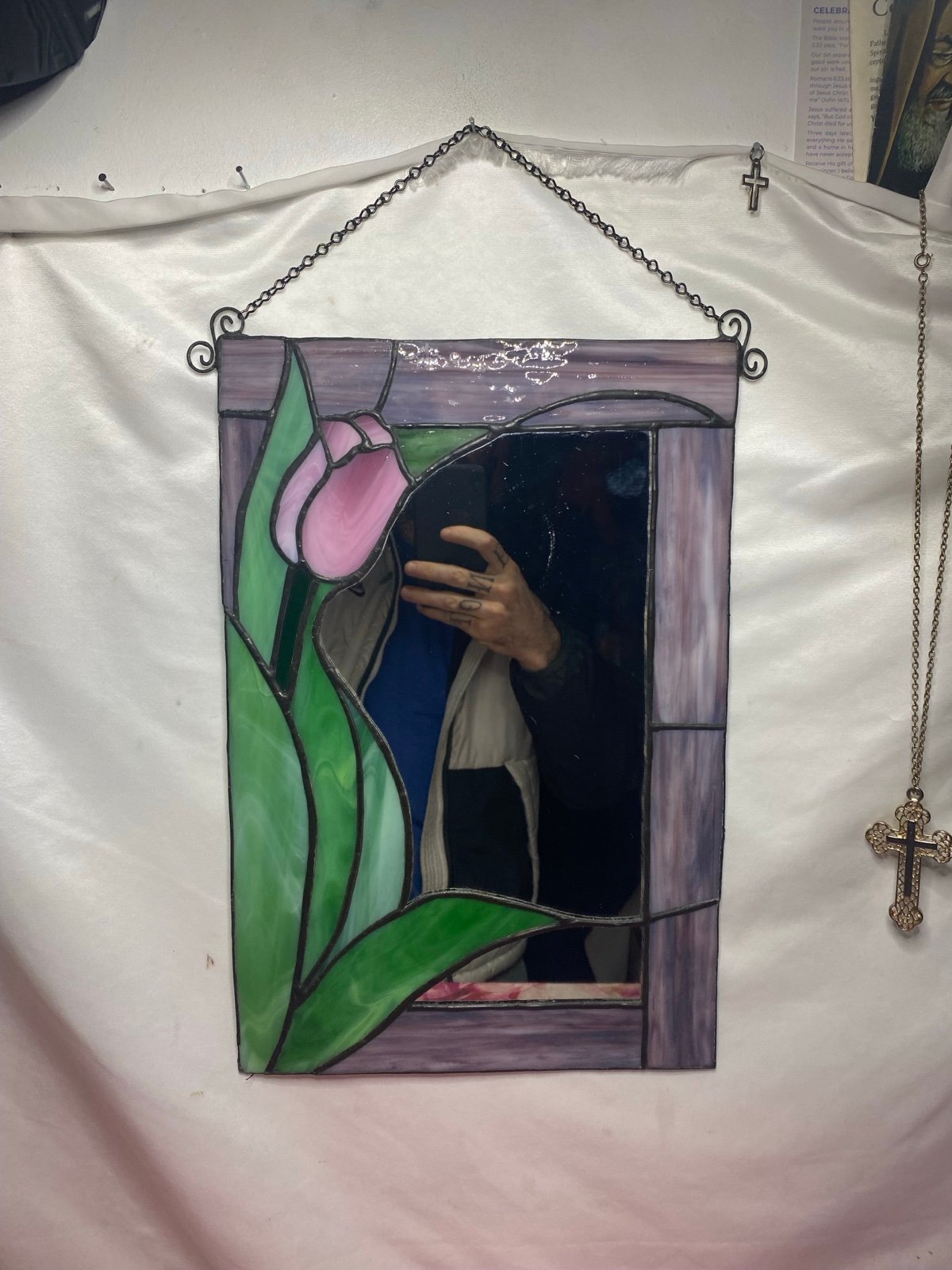 Vintage pink rose mirror