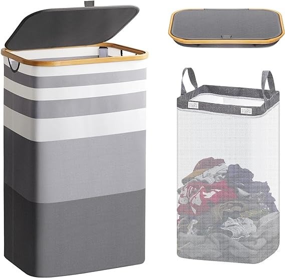 NEW Clothes laundry hamper with lid,110L large for Corner Toys, Gradient Grey