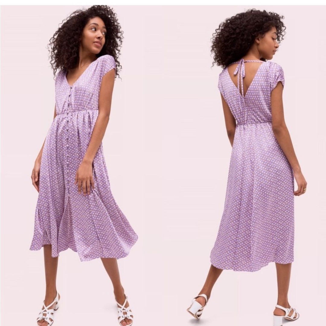 Kate Spade Geo NEW Dot Satin Midi Dress Painted Pansy