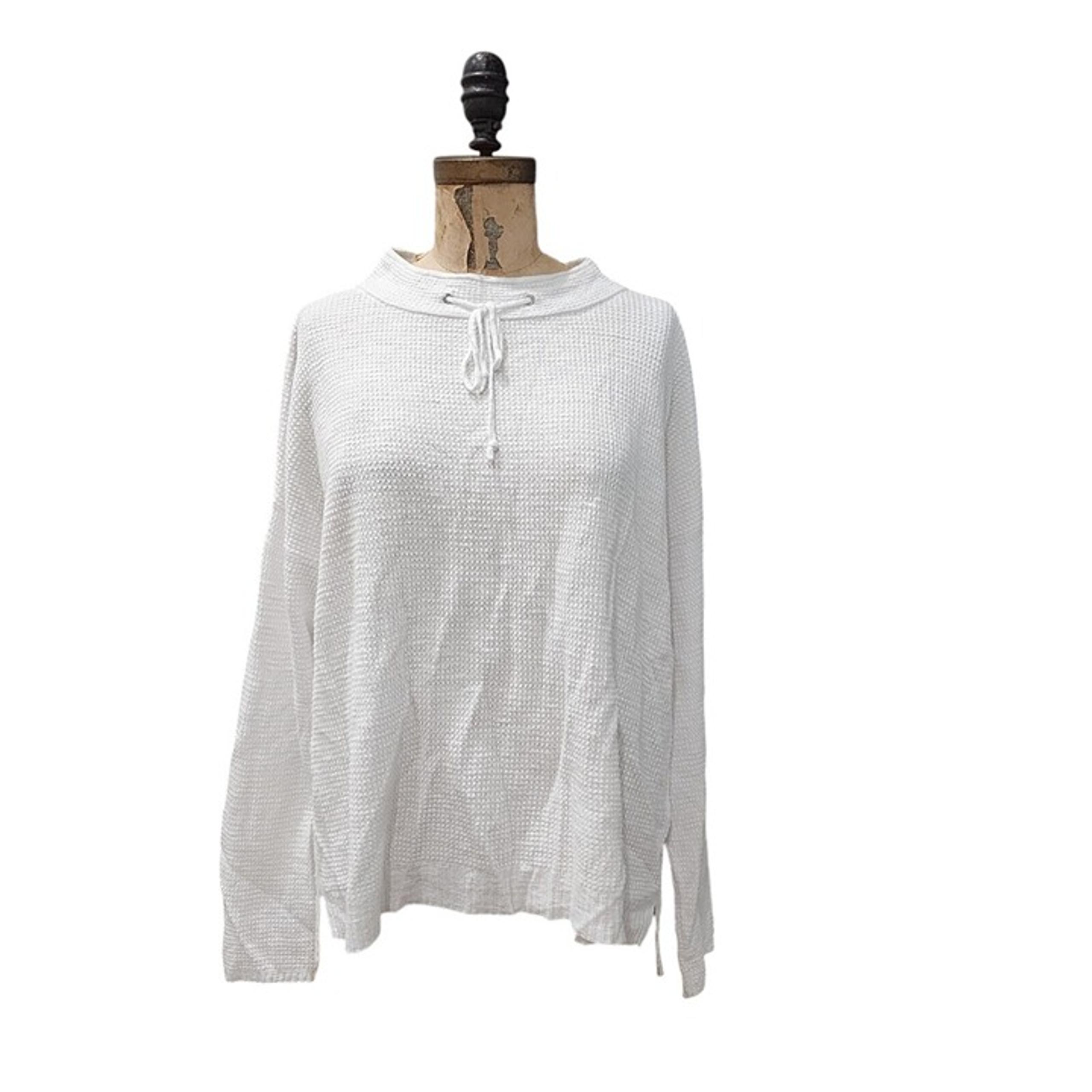Eileen Fisher Drawstring Mock Neck Sweater White L EUC