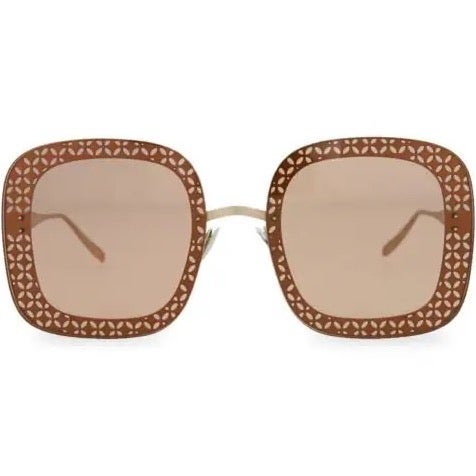 ALAÏA- SQ OVSZ- Copper Intricate Floral Rim Cut-Out's-Orange Lens- NWT- AA0018S