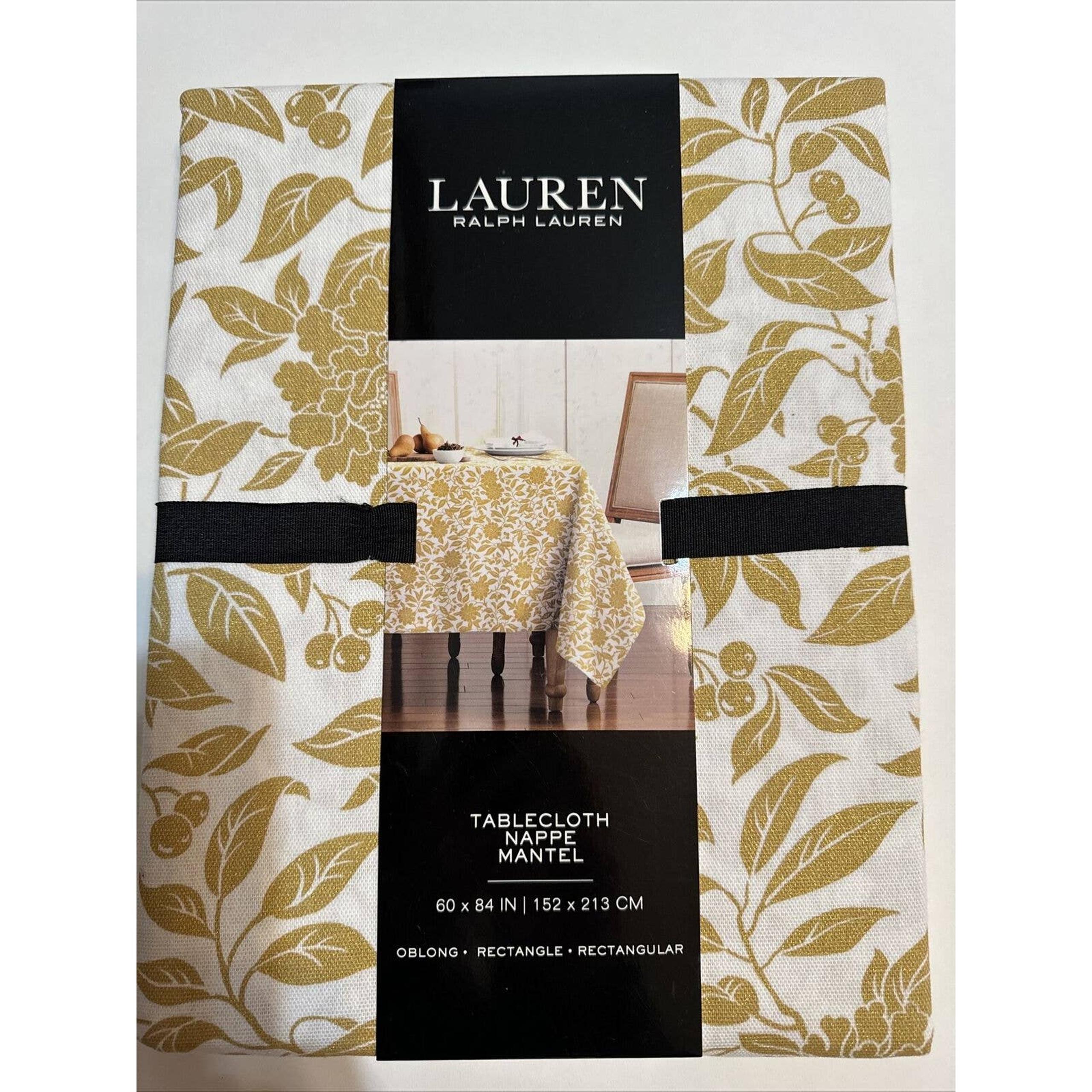 Lauren Ralph Lauren Tablecloth Mantel Oblong 60"x84" Seat 6-8 White Gold NWT