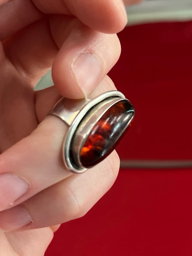 Carl Olof Frydensberg, Denmark 1960s. Sterling Silver Amber Ring.