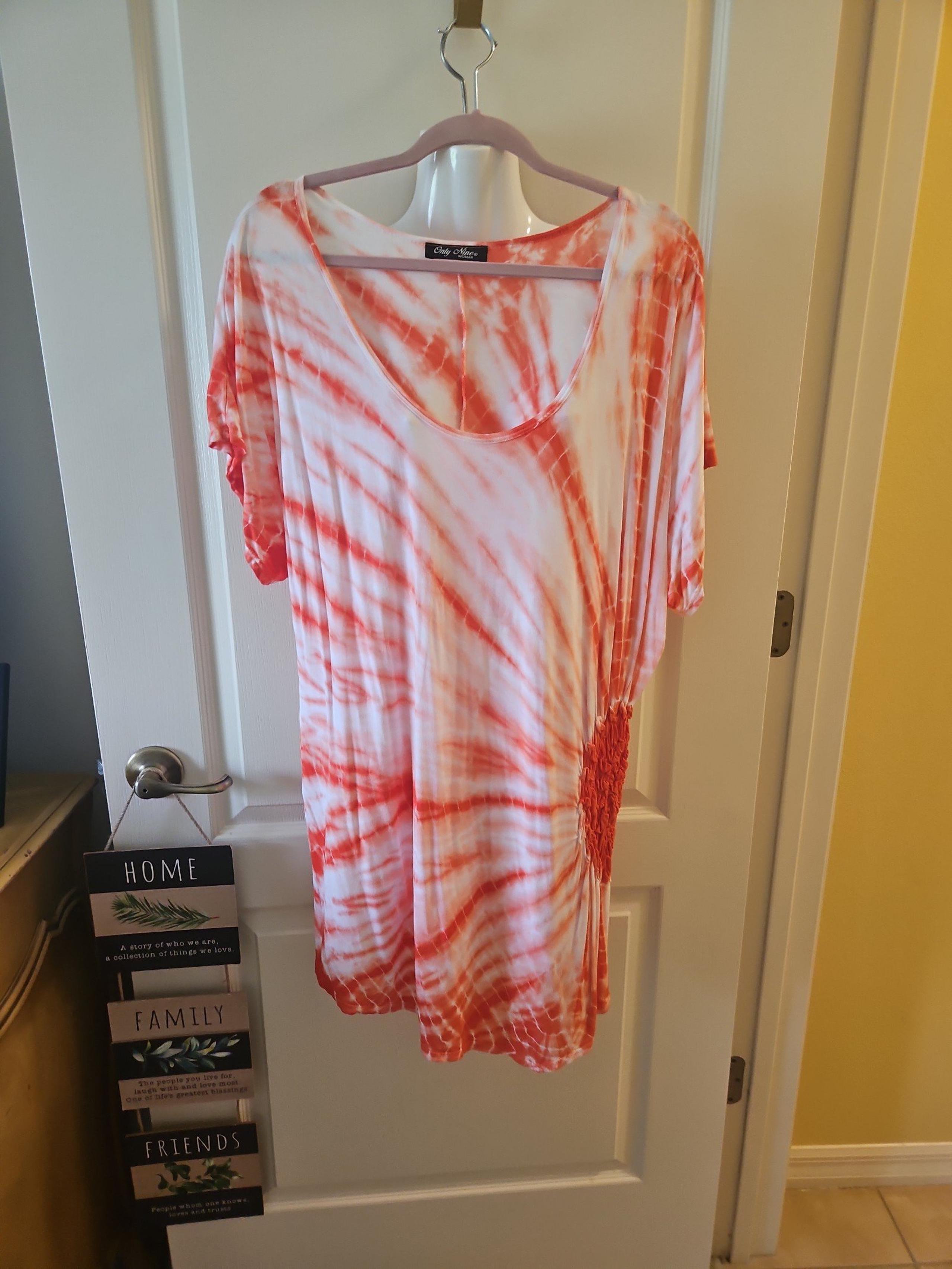 Only Nine beach cover up OS due to stretchy material tied dyed look orange