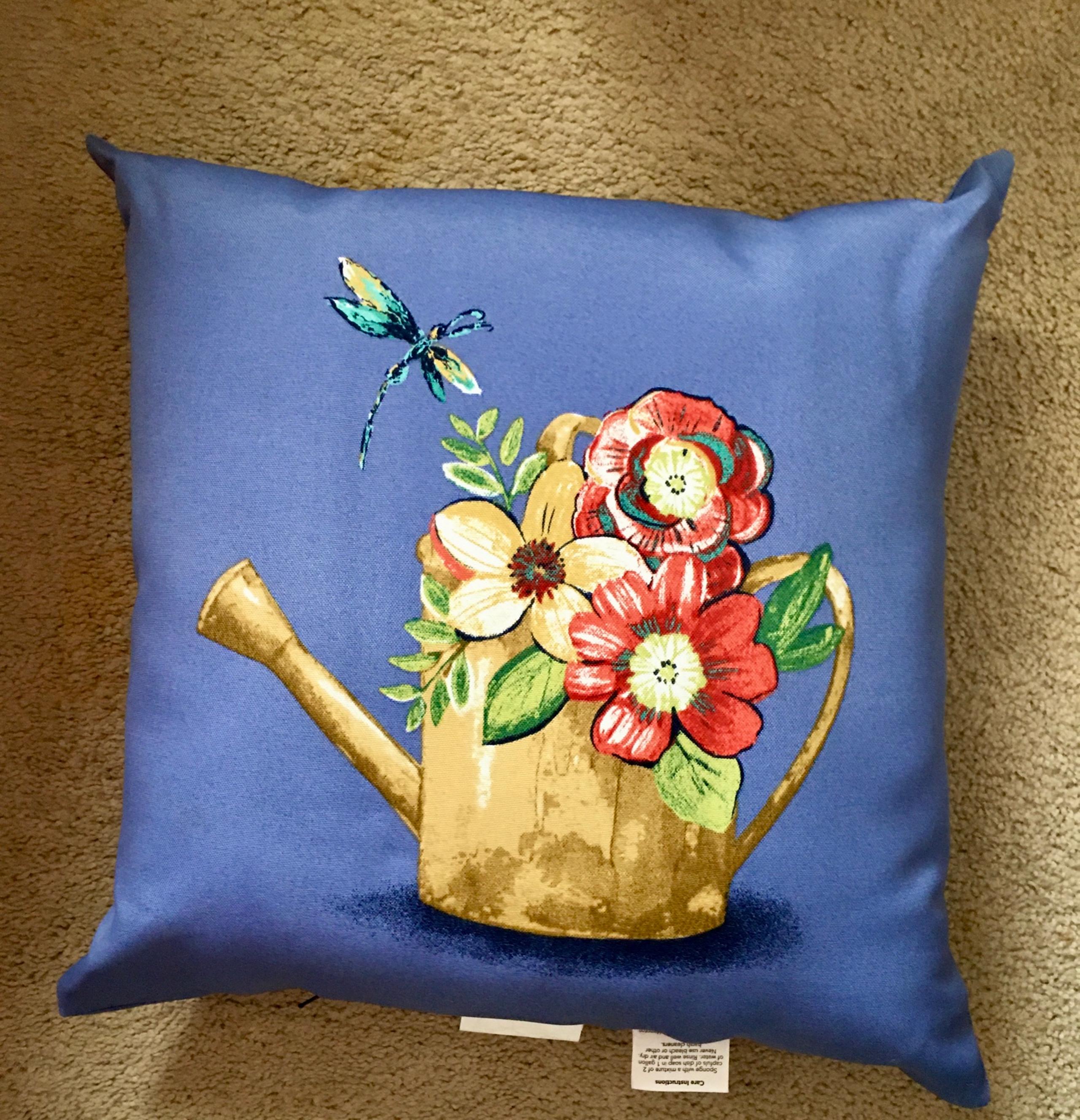 NEW Hampton Bay Multicolored Floral Watering Can Indoor/Outdoor Throw Pillow.