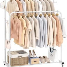 Double Rods Garment Rack with Wheels, Clothing Rack for Hanging Clothes