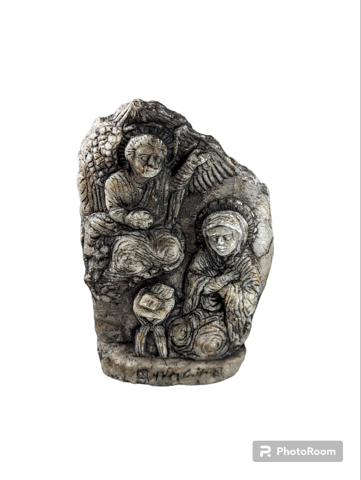 Hand Carved Brutalist Stone Nativity Scene Christmas Baby Jesus Signed