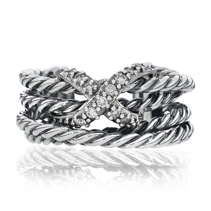 David Yurman Sterling Silver Diamond X Wide Crossover Cable Open Ring SR-4316-P