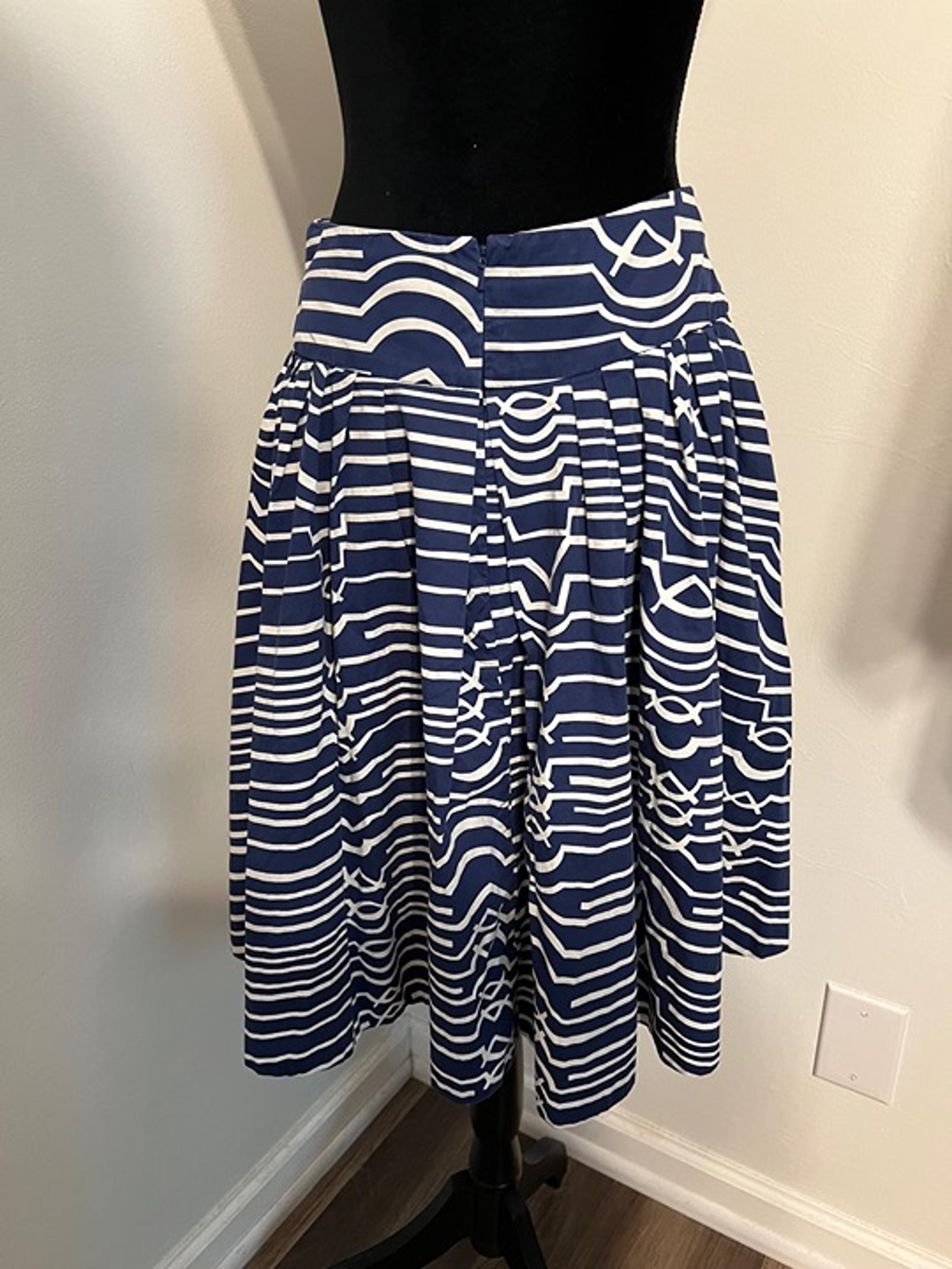 Anthropologie Maeve Womens Sz 4 Skirt Blue White Stripe A Line Retro Geometric