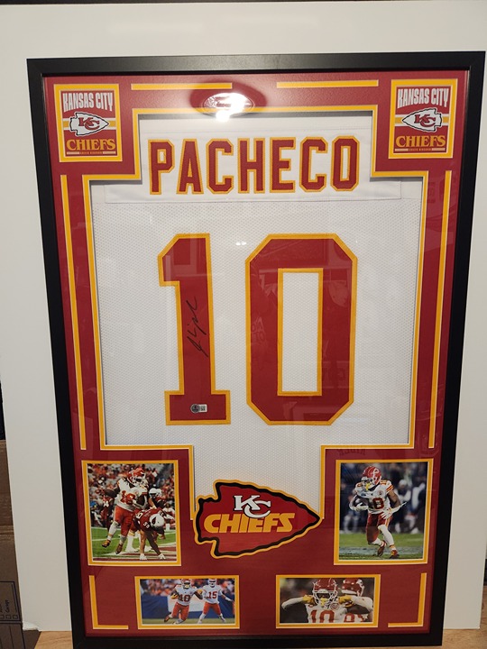 Isaiah Pacheco autographed L.E.D. jersey frame