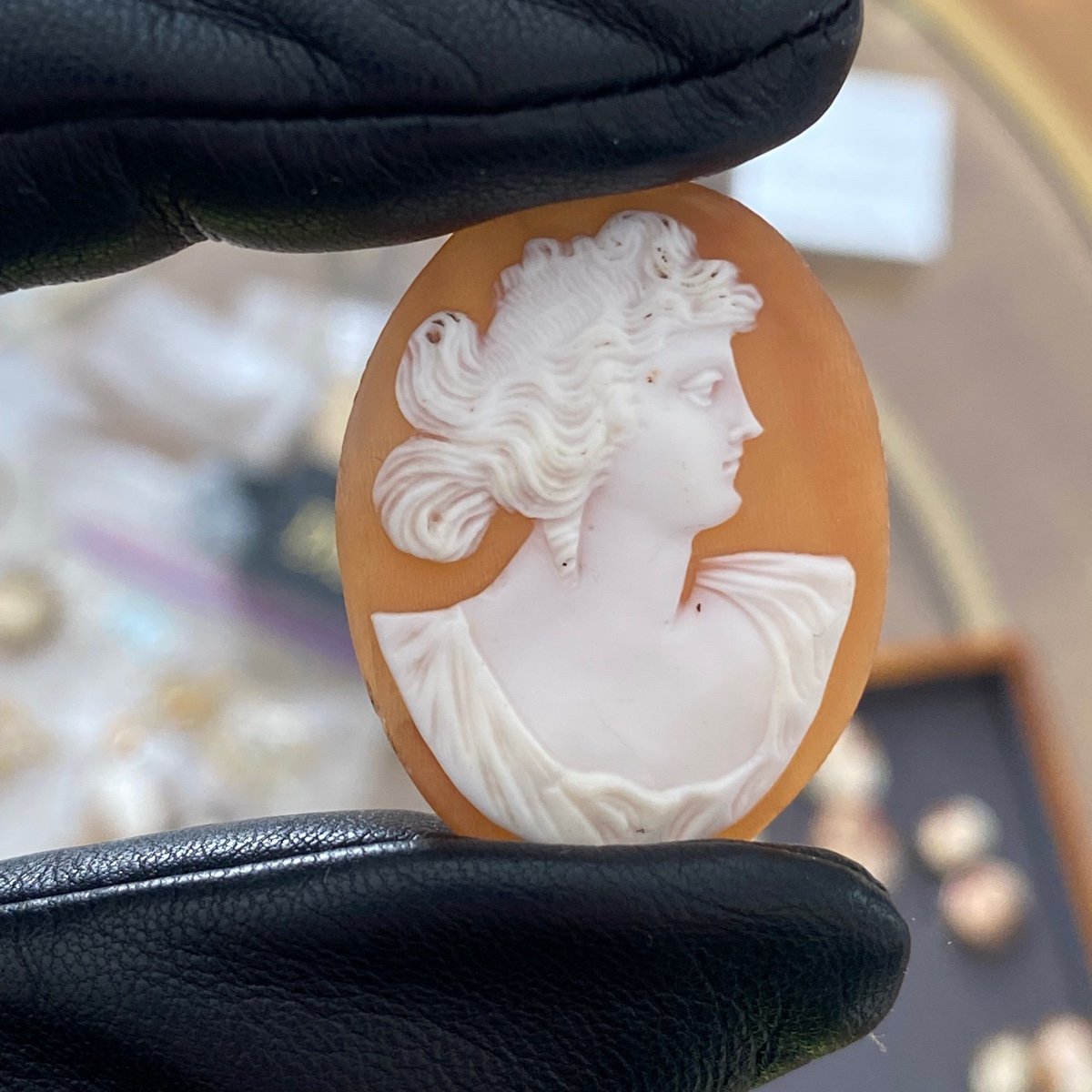 Vintage Real Cameo Natural Shell Machine Carved Man Right Face