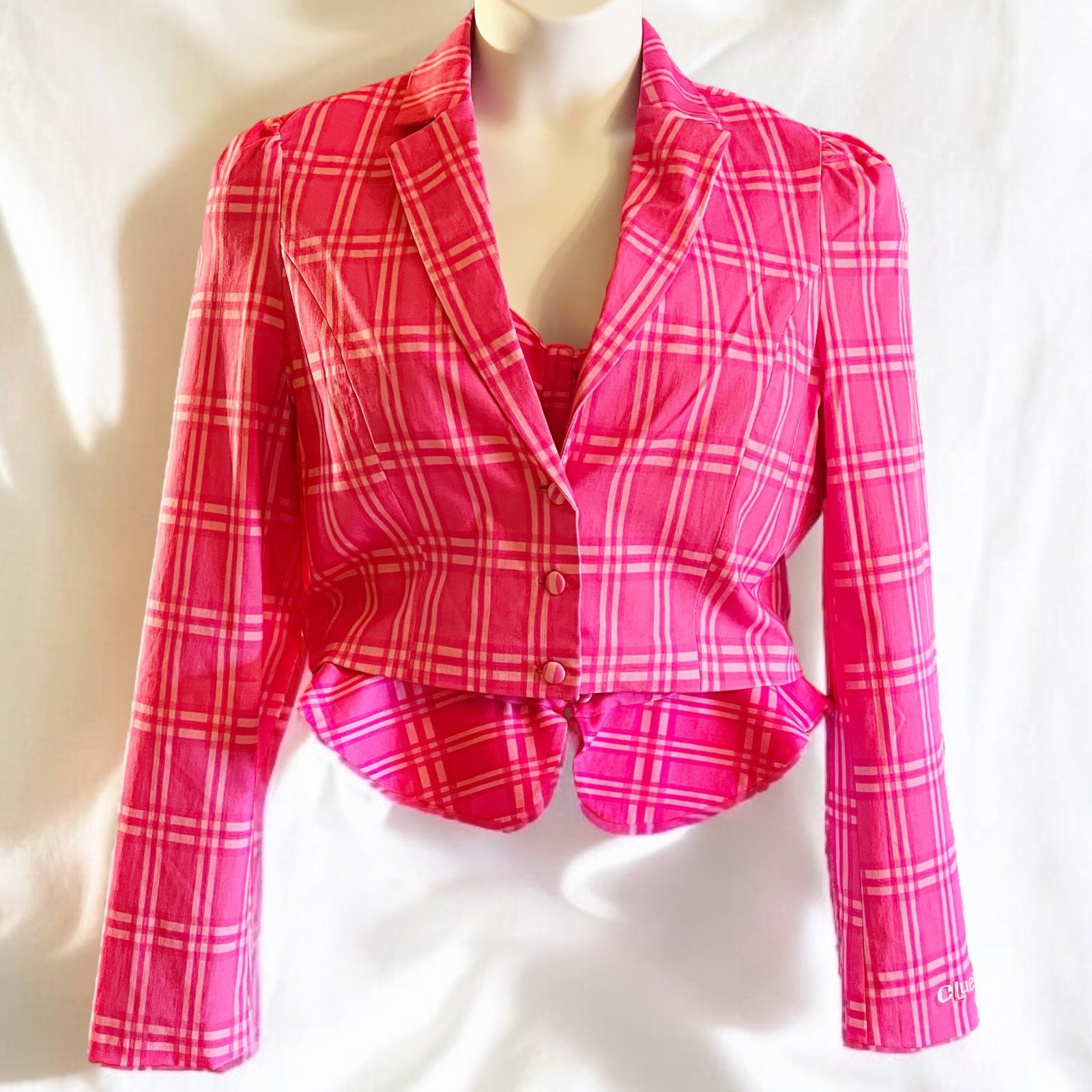 Ladies Size XL/L……..DOLLS KILL…….Clueless Pink Plaid 2 Piece Set…….New.
